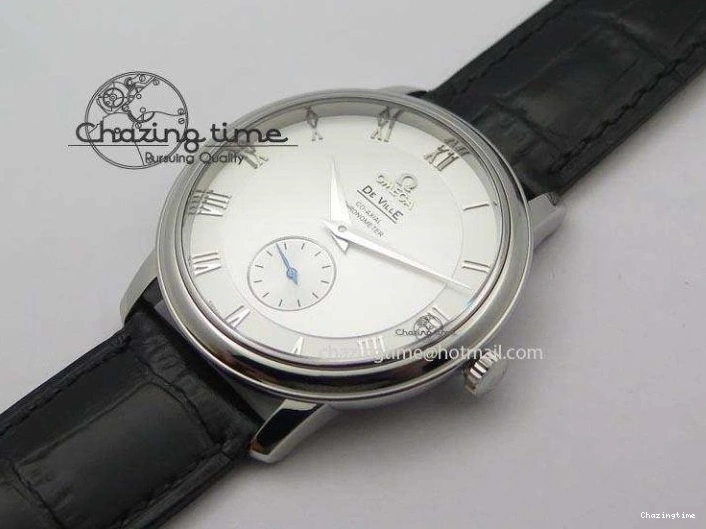 0814 De Ville MK 1:1 Best Edition SS White Dial On Black Leather Asian Seagull T1701 (Sec@6) Sporty 8244